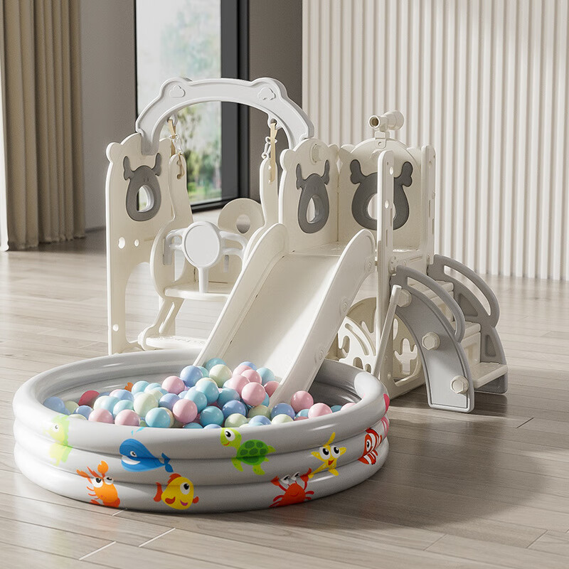 當康家用滑滑梯兒童室內秋千戶(hù)外玩具嬰兒寶寶游樂(lè )園場(chǎng)地幼兒園設施 麋鹿三合一+高爾夫+球池（灰白）