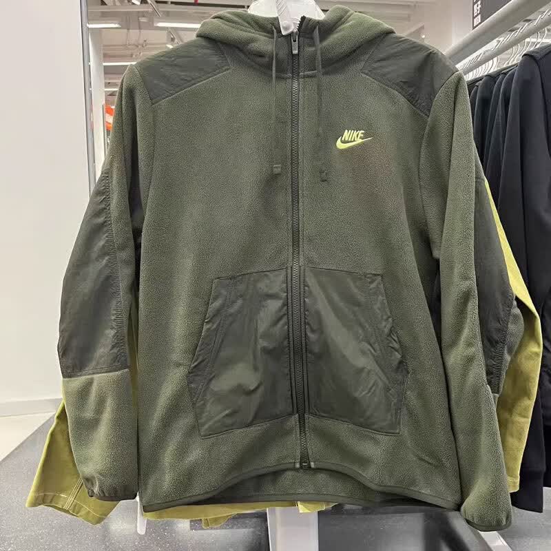 耐克（NIKE）外套男装春季新款运动服防风舒适保暖摇粒绒连帽夹克开衫 DD4883-355绿色 S