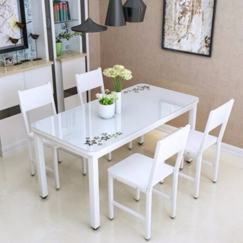 餐桌椅组合现代简约小户型四人六人长方形家用吃饭钢化玻璃餐桌 