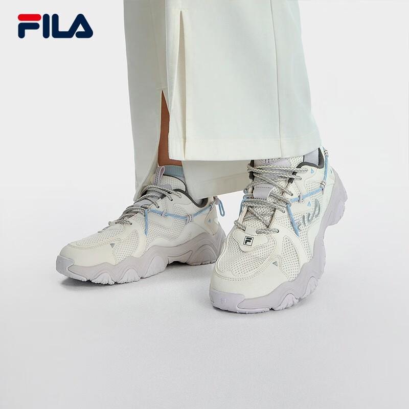 斐乐（FILA）猫爪4代女鞋复古运动鞋老爹鞋新款轻便透气休闲鞋 奶白/丁香灰-GD 37.5