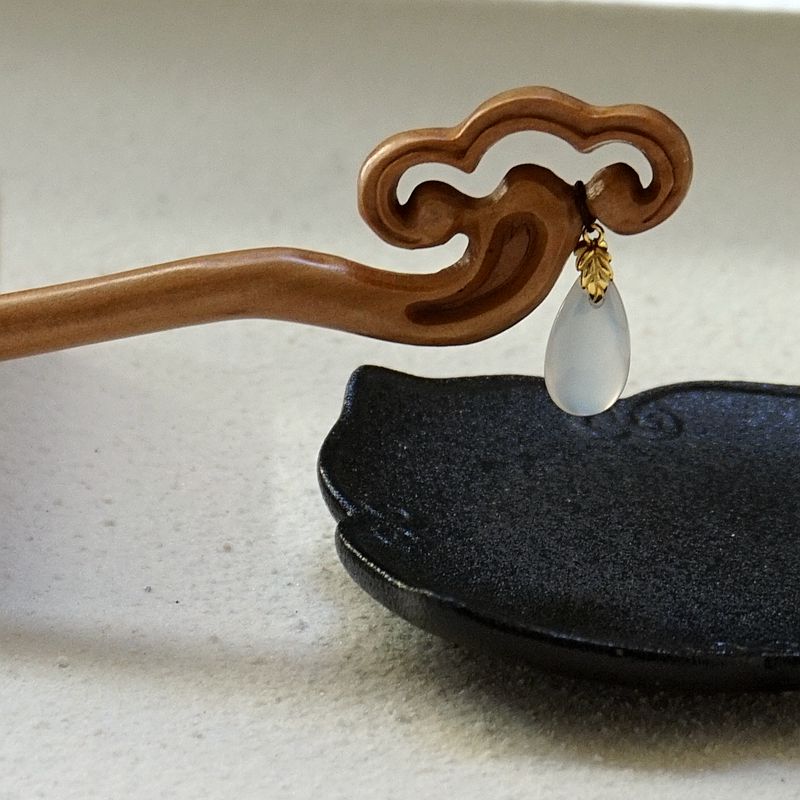 坠桃木祥云发簪吉祥盘发木钗复古发饰 长18厘米桃木簪(适合中长发)