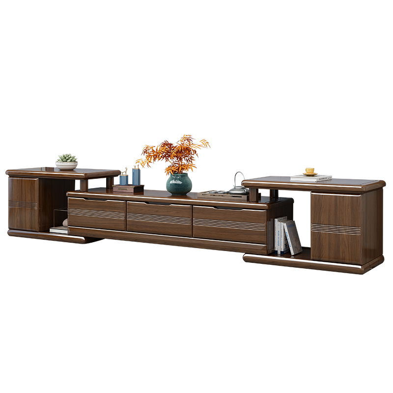 卡洛森电视柜 可伸缩胡桃木电视柜中式客厅多功能储物柜经济型收纳柜影视柜地柜 电视柜