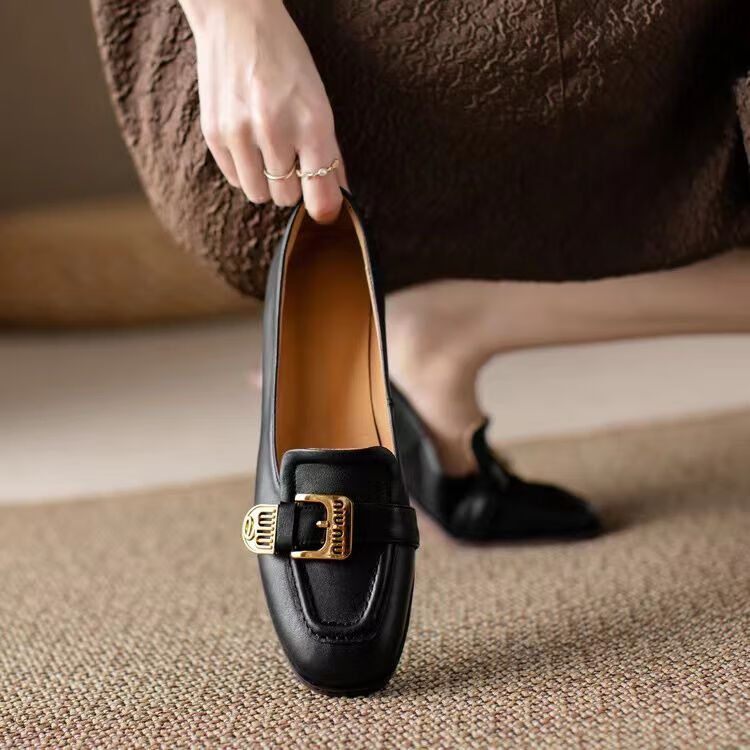 xzax乐福鞋软底小皮鞋休闲洋气低跟女鞋春秋新款舒适豆豆鞋女 l12黑色