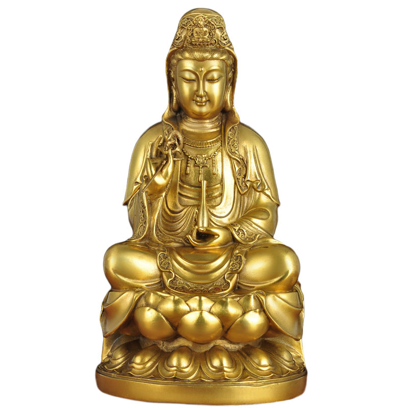 蓮善堂黃銅蓮花觀音坐像佛像擺件供奉家用觀世音菩薩佛堂寺廟供奉工藝品 30cm坐蓮花觀音 雄s