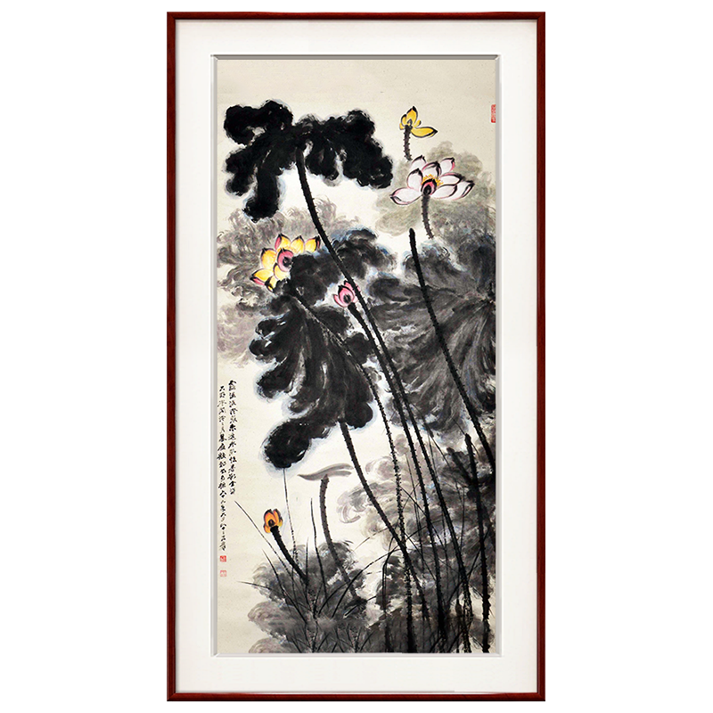 紫騰隨軒張大千潑墨畫(huà)客廳沙發(fā)背景墻裝飾畫(huà)新中式餐廳掛畫(huà)玄關(guān)過(guò)道壁畫(huà) 圖7 50*90cm紅木色實(shí)木框
