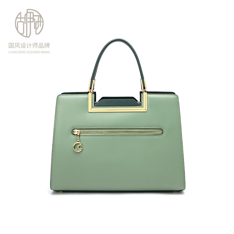 古伊西中国风大气时尚女包手提包生日礼物牛皮包大容量牛皮包印花妈妈包 青瓷+送礼品袋+代写贺卡