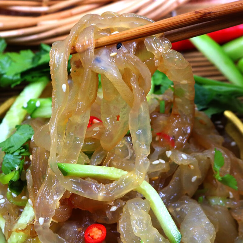 亿海湾海蜇头即食凉拌海蜇皮丝带调料包解腻凉菜拌菜下酒菜网红款礼盒 海蜇皮200g*5