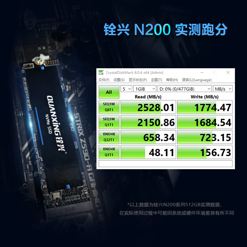 铨兴（QUANXING）512GB SSD固态硬盘 AI PC存储配件 TLC颗粒 M.2接口 2280（NVME协议）PCIe3.0 读速2500MB/s N200