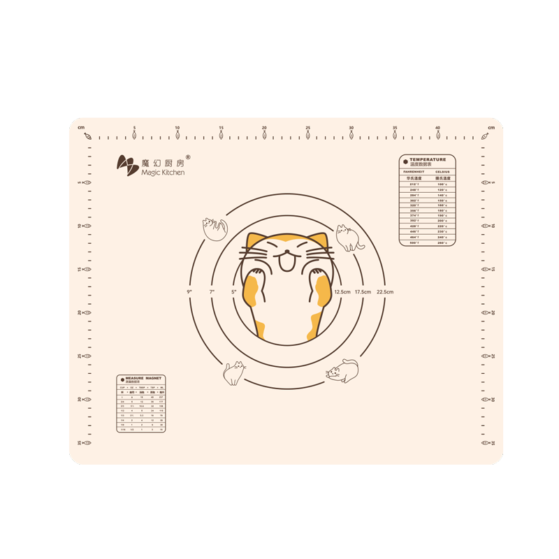 魔幻厨房 抗揉面垫硅胶面板 食品级擀面垫防滑硅胶垫 不粘案板和面垫擀面杖 面粉垫板烘焙工具烘焙模具 【40*50cm】揉面猫-奶油白10063460069069