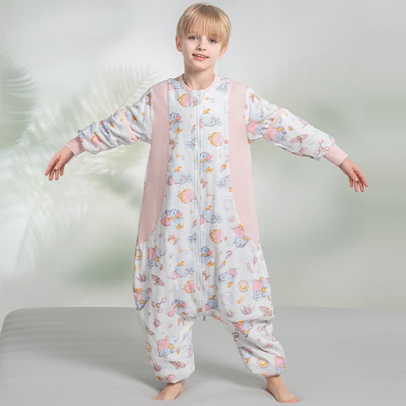 育爱儿童恒温分腿睡袋春秋夏天中大童可拆袖防踢宝宝婴儿家居服睡袋 熊猫【春夏款-前六后四】20-28℃ 衣长120码【适合115-135cm身高】