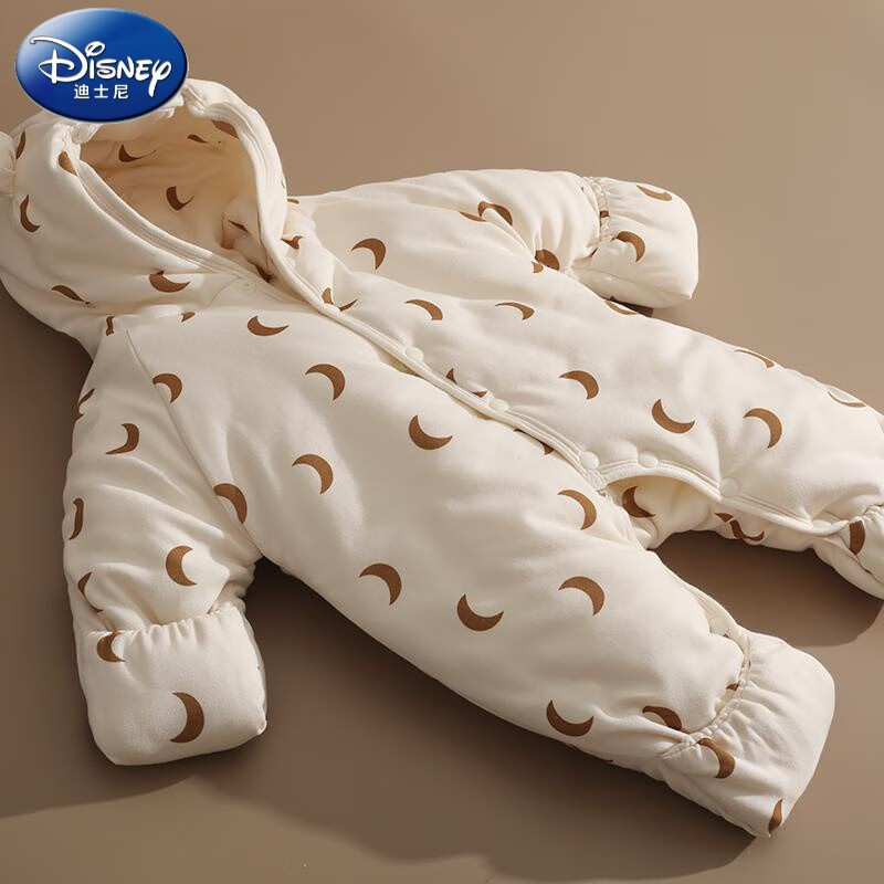 迪士尼（Disney）新生婴儿儿衣服冬装连体衣棉袄初生宝宝外出包脚加厚棉服抱衣套装 皓月千里米杏夹棉加厚款 80 cm