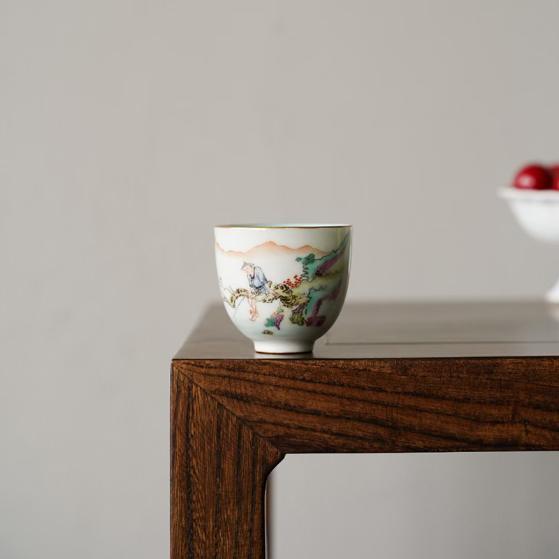 器域好物推荐景德镇清霂明馨手绘钓鱼图主人杯茶杯景德镇陶瓷功夫茶具