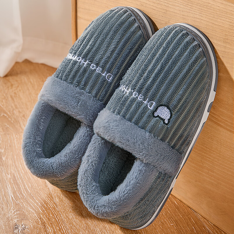俞兆林（YUZHAOLIN）棉鞋女男情侣包跟棉拖鞋冬季月子鞋保暖舒适家居棉鞋灰色 42/43