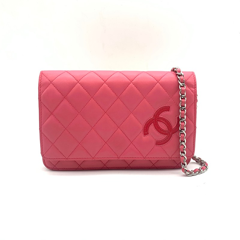 【二手95新】chanel香奈儿woc粉红色羊皮女士时尚单肩链条包