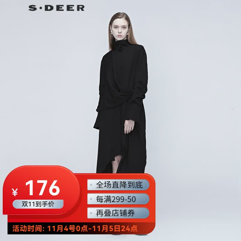 sdeer圣迪奥秋季女装休闲时尚常规袖纯色通勤设计感拼接立领纯黑长外套S20381803 黑色/91 M/165怎么样,好用不?