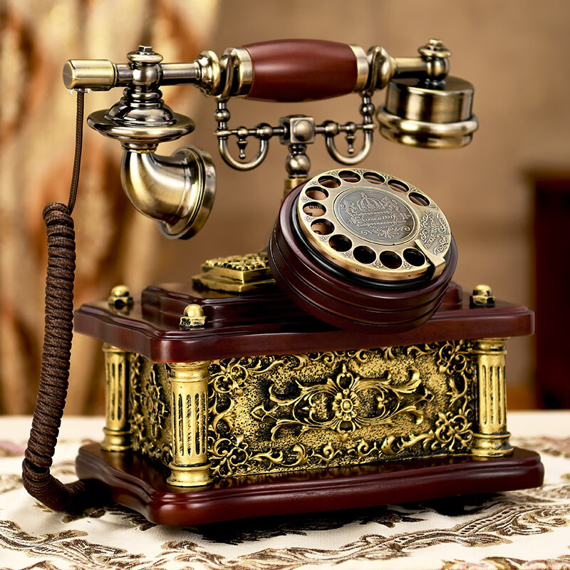 古琛(guchen)实木仿古电话机座机欧式复古旋转老式家用无线插卡创意