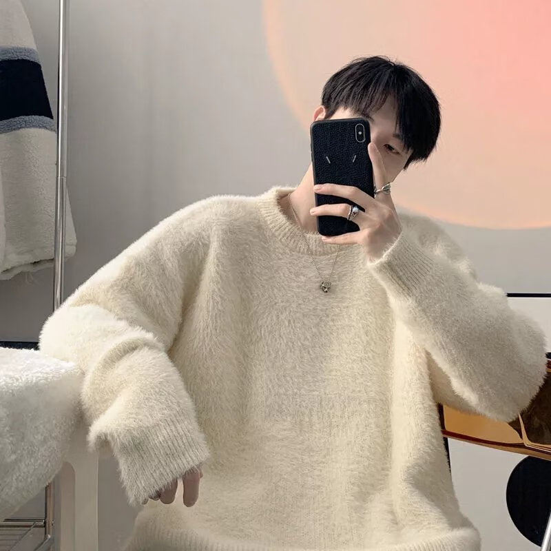 君芳雅(junfangya)莱因蓝毛衣男秋冬宽松针织衫套头港风ins男生慵懒风