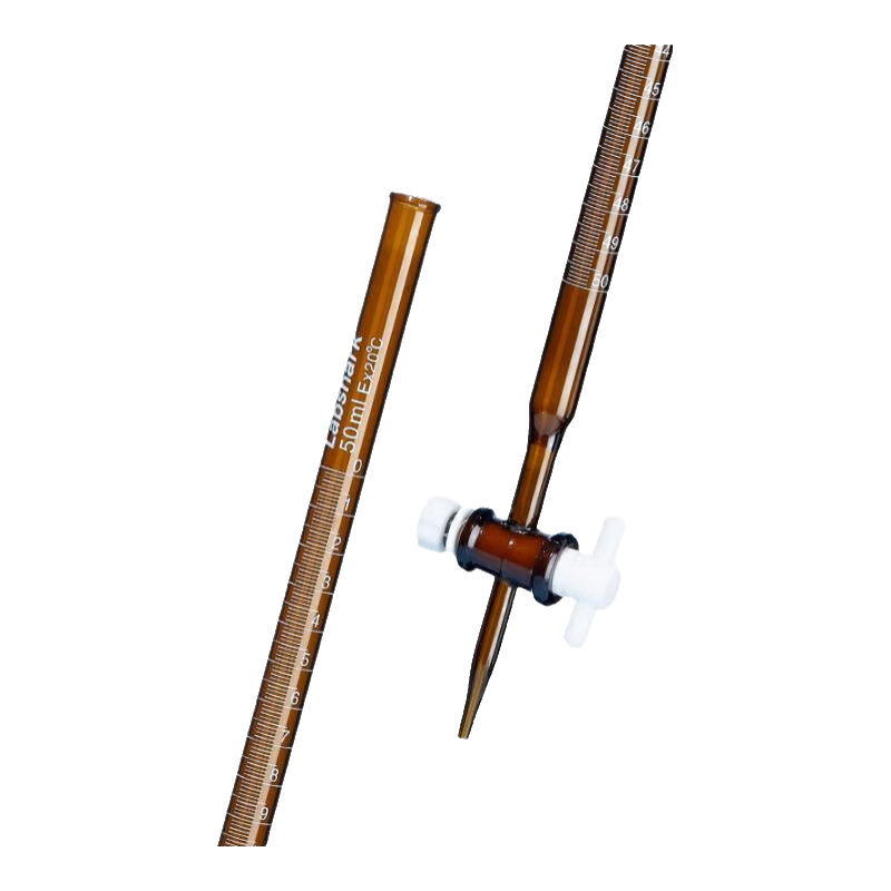 比克曼生物 Labshark酸式堿式滴定管酸堿透明棕色50ml微量通用聚四氟塞玻璃塞橡膠實(shí)驗(yàn)室移液管 【聚四氟閥】棕色酸堿50mL