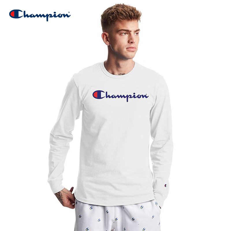 champion life冠军经典胸前logo长袖T恤新品纯棉舒适圆领长袖打底衫 白色GT47Y08254-WHC L
