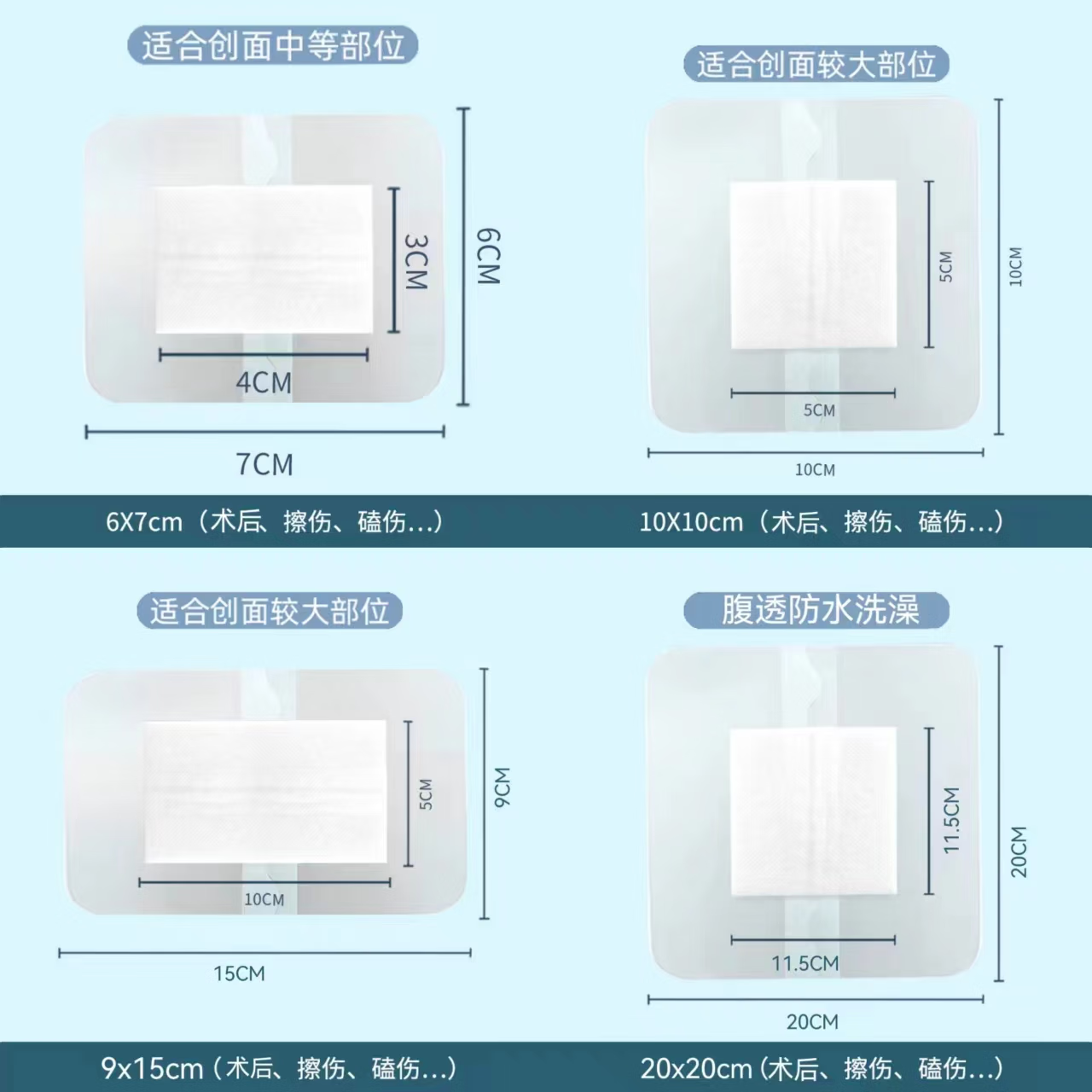 菩乐家医用防水无菌敷贴伤口洗澡婴儿游泳肚脐贴甲状腺术后腹透保护贴膜 20*20cm10片/盒腹透洗澡