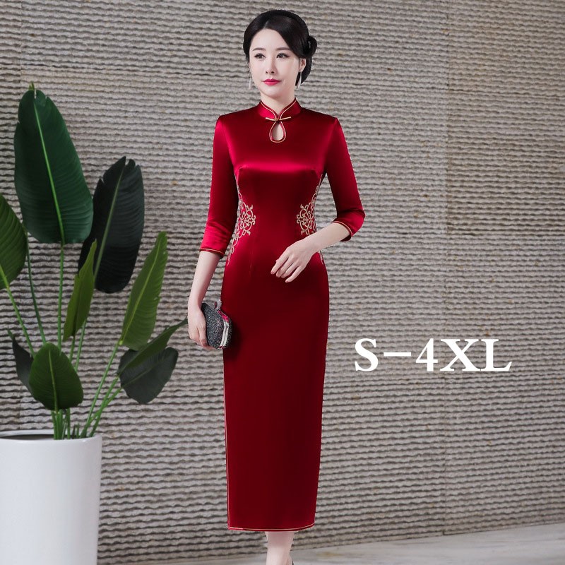 鸿韵绣旗袍秋季时尚修身显瘦红色旗袍夏季新款高端气质婚宴礼服敬酒服女 酒红色长款7分袖 L使用感如何?