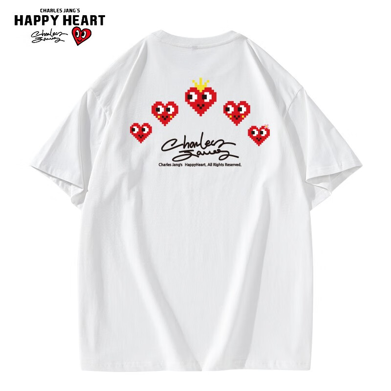 查尔斯桃心夏季纯棉刺绣情侣宽松短袖心型字母印花潮流五分袖t恤男女