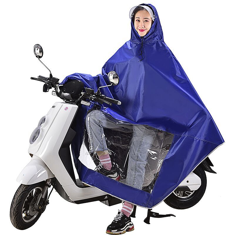 雨衣电动车雨披摩托车雨衣加大加厚单人双人雨披电动车雨衣电瓶车 单人单帽檐蓝