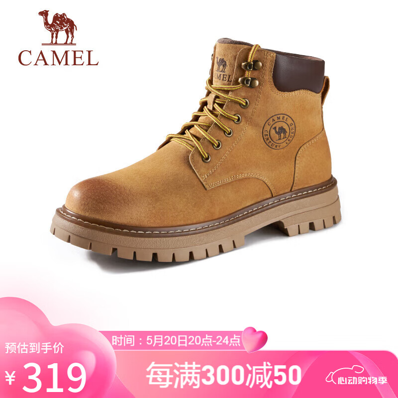 骆驼（CAMEL）男士马丁靴户外情侣高帮大黄靴 GE122W7757T 金黄 41