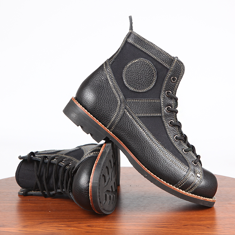 富伊熊固特工艺上线黑色65式伞兵靴 户外休闲高帮皮鞋工装靴机车靴男