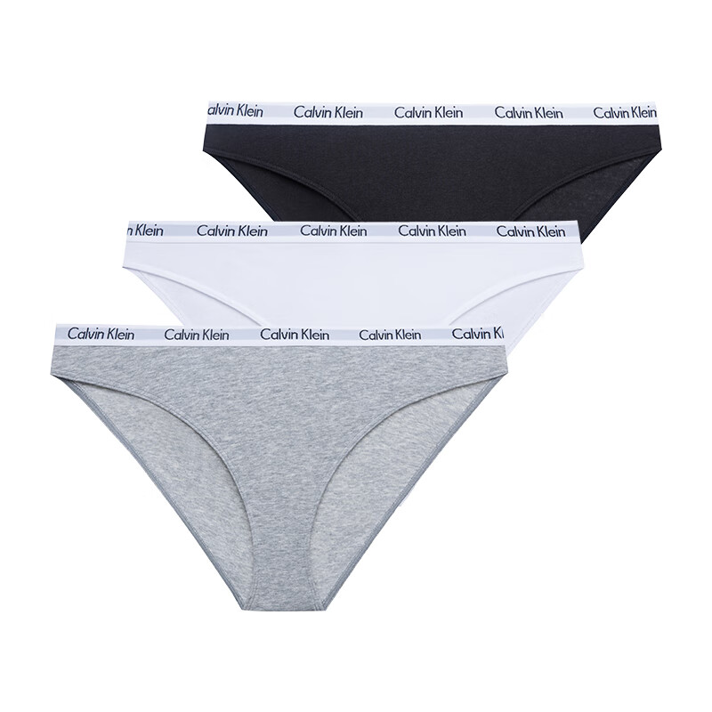 Calvin Klein CK女士三角内裤 3条装 送女友礼物 QD3588E 黑白灰 XS 