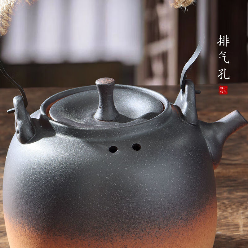 棉小城潮州明火陶壶提梁壶耐热加厚煮黑茶烧水陶瓷壶大容量复古泡茶壶 750ml圆满提梁壶+藤垫 750ml