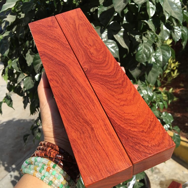 临宝得乐 花梨木镇纸缅甸大果紫檀镇尺木料压尺水波鬼脸纹压纸文房