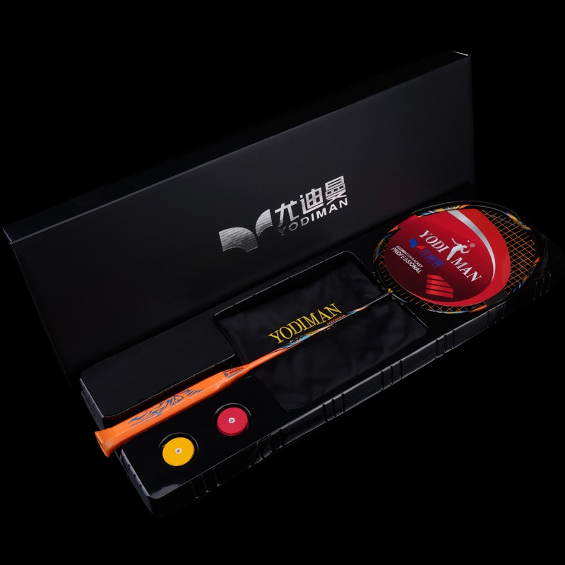 尤迪曼橙色碳素一体羽毛球拍10u单拍礼盒装