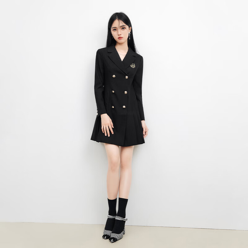 ��ˮ������������ȹ�����¿�Ůװ˫�ſ۸߼��к�ɫ������װȹ ��ɫ  S