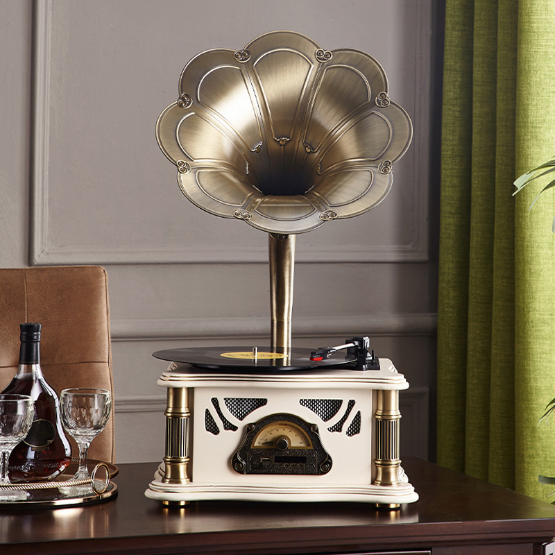 洛斯贝拉 留声机复古客厅欧式怀旧摆件美式黑胶唱片机老式唱机创意