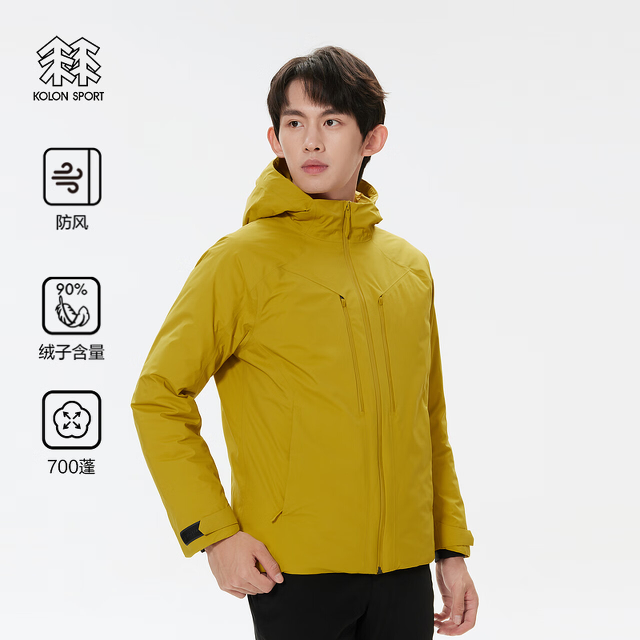 KOLON SPORT/可隆轻量羽绒服 男子户外冬季3L保暖防风防泼水高蓬鹅绒夹克- LHDJ4WN181-MU 芥末黄 L (175/96A)