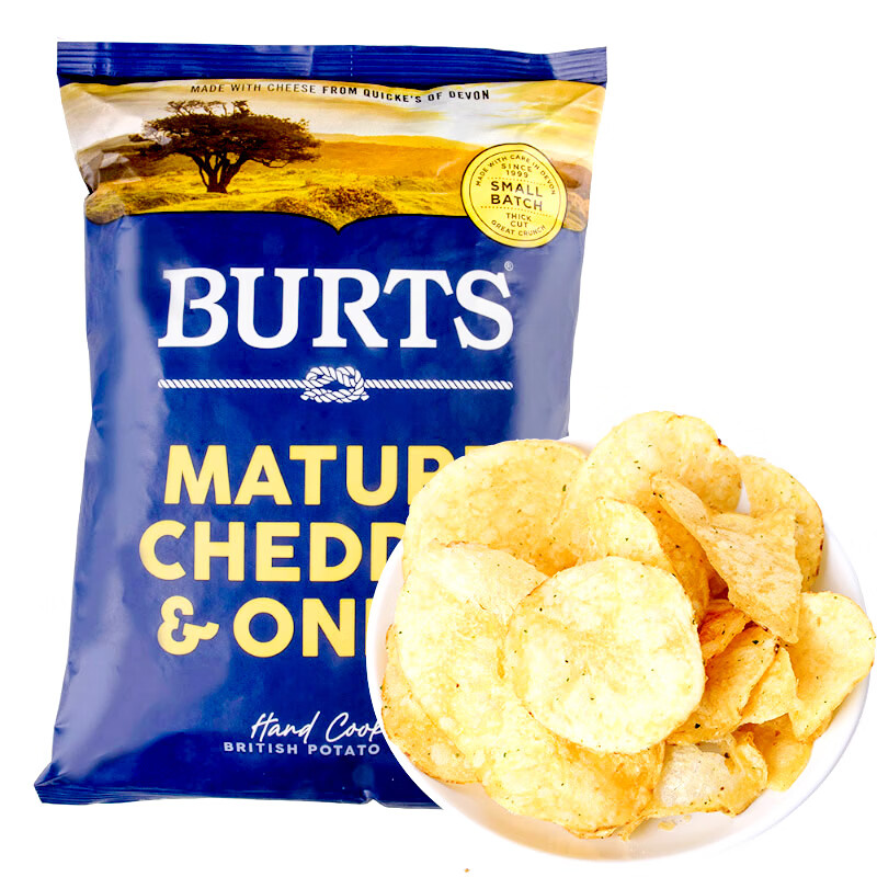 啵尔滋(burts)英国进口干酪洋葱味手工制薯片 150克/袋 网红办公室