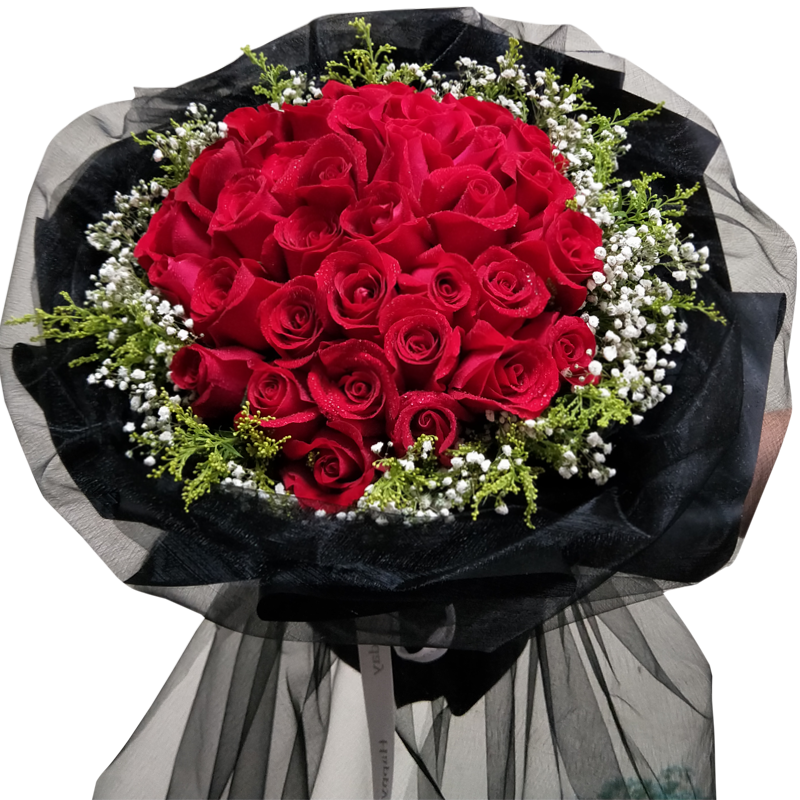 礼盒礼物送老婆女友闺蜜三八妇女节全国同城配送 33朵红玫瑰黑纱(款)