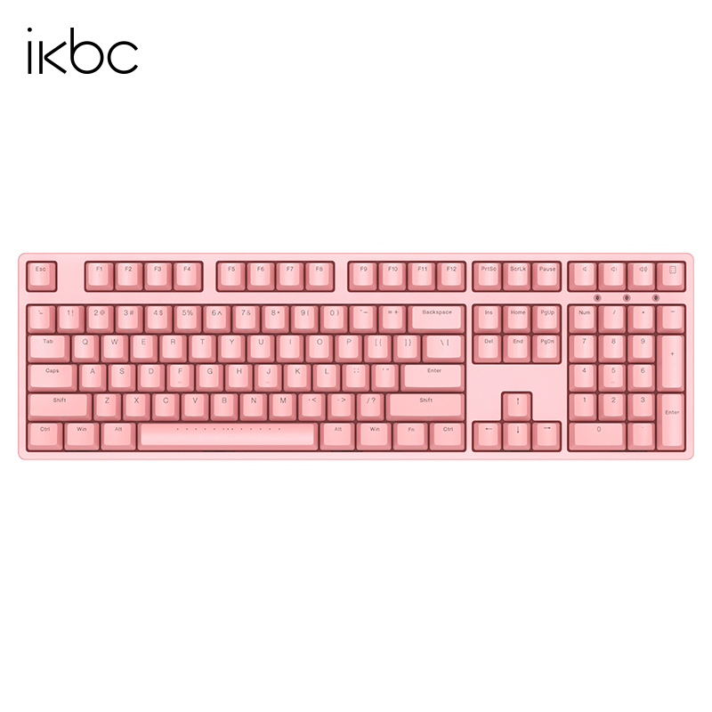 ikbc粉色键盘机械键盘无线键盘C87C104樱桃键盘办公游戏cherry轴樱桃机械键盘自营pbt C210粉色有线108键 茶轴