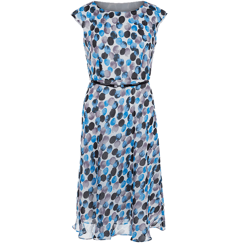 名師路波點(diǎn)雪紡連衣裙女夏裝新款時(shí)尚淑女雪紡印花圓領(lǐng)無袖修身連衣裙 淺藍(lán)色56 M