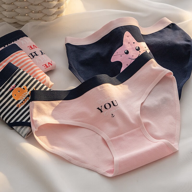 女童三角裤纯棉小女孩抗菌100%全棉裆不夹pp中大童短裤头 5条海星款 m