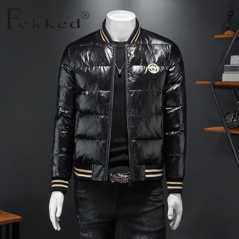 Fekked香港潮牌白鸭绒服男修身帅气时尚冬季保暖男士休闲纯色羽绒服外套 图色 M