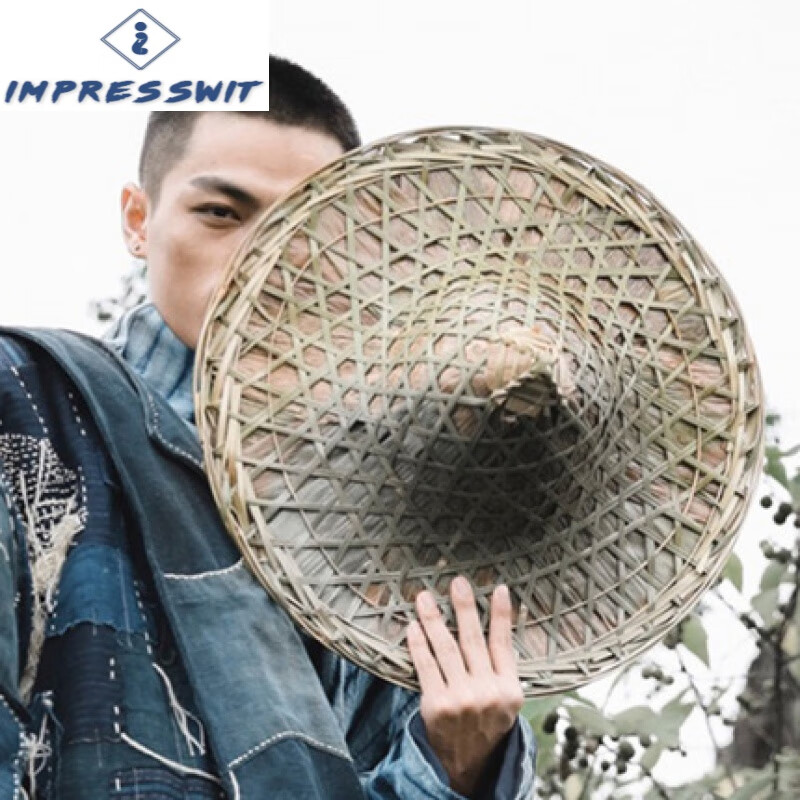 斗笠帽防雨手工竹编帽子男尖顶草帽女防晒钓鱼古风装饰舞蹈红 直径约