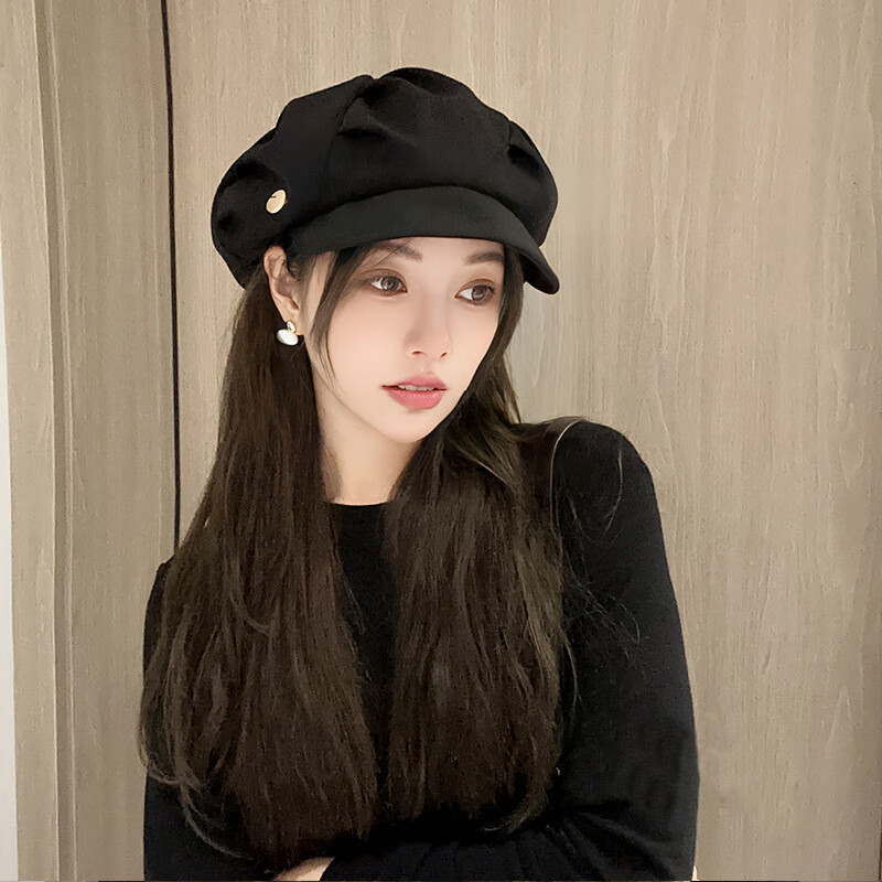 FOURDATRY帽子女款贝雷帽云朵画家显脸小百搭日系褶皱鸭舌八角帽子 云朵黑色 尺寸可调节高性价比高么？