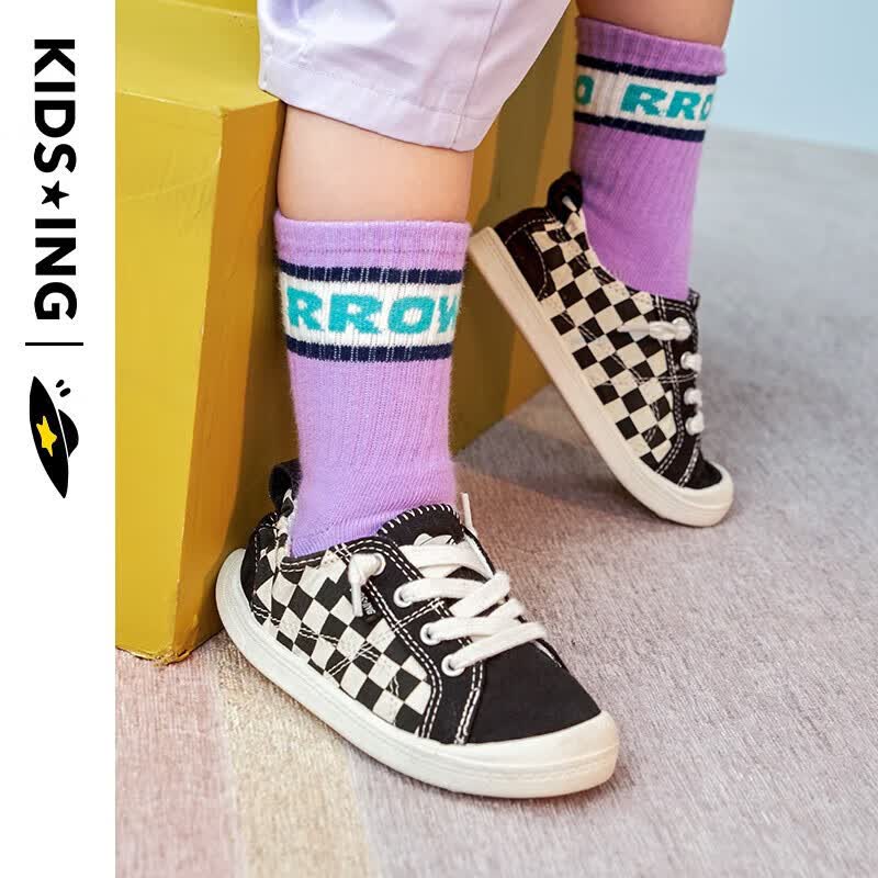 kids.ing【冬保暖】宝宝帆布鞋软底儿童新款一脚蹬春秋格子布鞋男女童 黑色 9码-适合脚长16.0-16.5cm使用感如何?