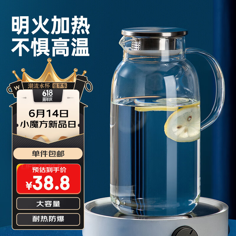 炊大皇 冷水壶大容量夏日解暑冷水壶 耐热防爆玻璃杯水果茶壶2.5L