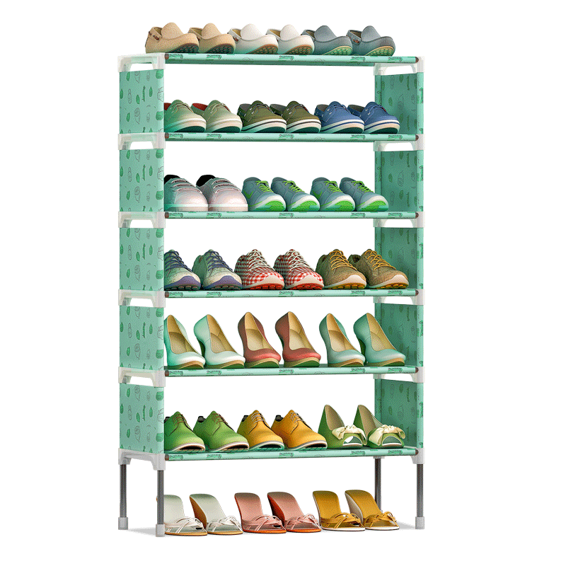 蜗家 简易鞋架客厅收纳简约现代经济型组装鞋架宿舍门口简易鞋架 K127绿柠檬-7层【宽58CM】经济款