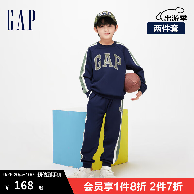 Gap男女童春季2024新款LOGO撞色边饰运动两件套儿童装套装890294 海军蓝 160cm(XL)亚洲尺码