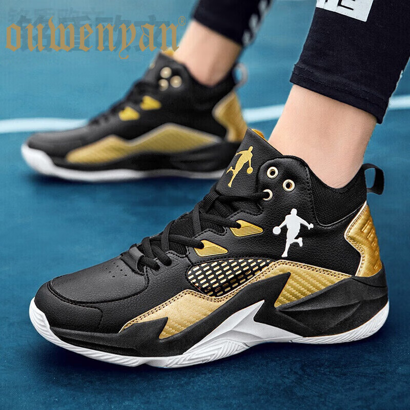 鞋男aj鞋新款学生实战潮鞋高帮学生休闲鞋子6科比5儿童运动鞋 黑金 36