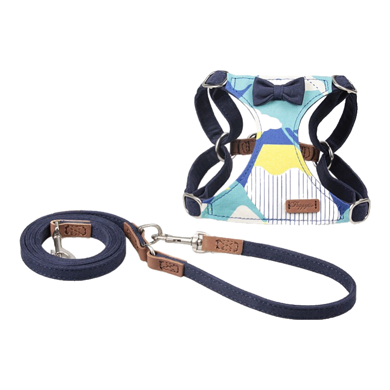 puppytie寵物用品狗狗牽引繩泰迪溜狗繩柯基可愛狗繩子可調(diào)節(jié)背心式 （新款）藏青-胸背帶+牽引繩 S-小型 建議8-16斤